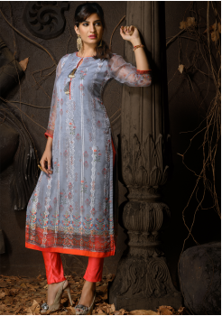 Grey Color Designer Chiffon Kurti